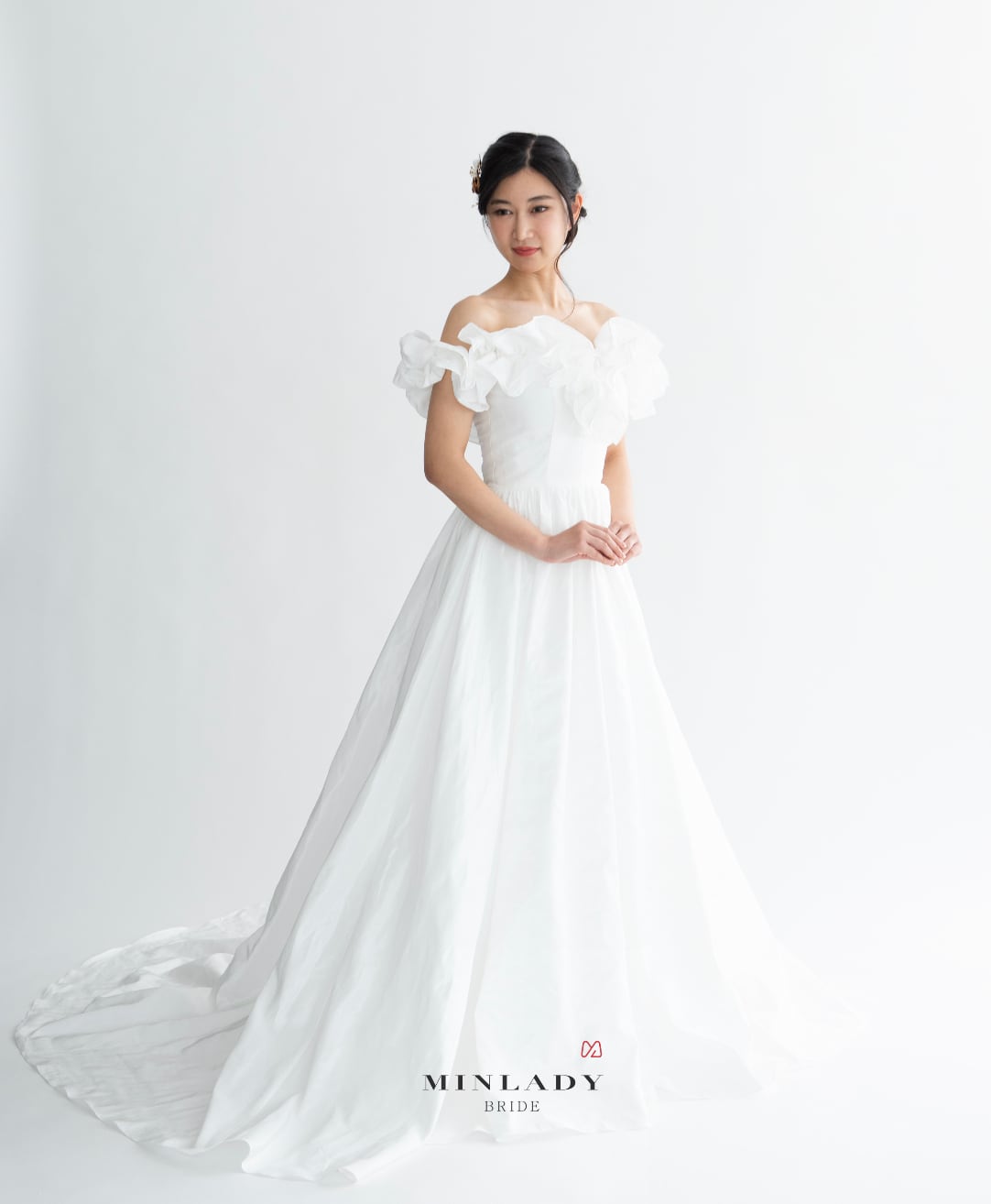 フリル オフショルダー Aライン ウェディングドレス | MINLADY BRIDE