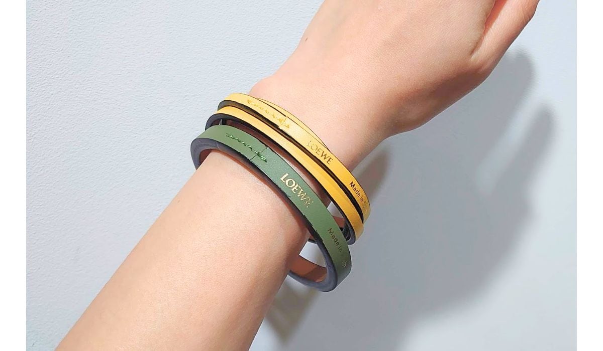 LOEWE ロエベ ダブル バングル セット グリーン イエロー カーフレザー