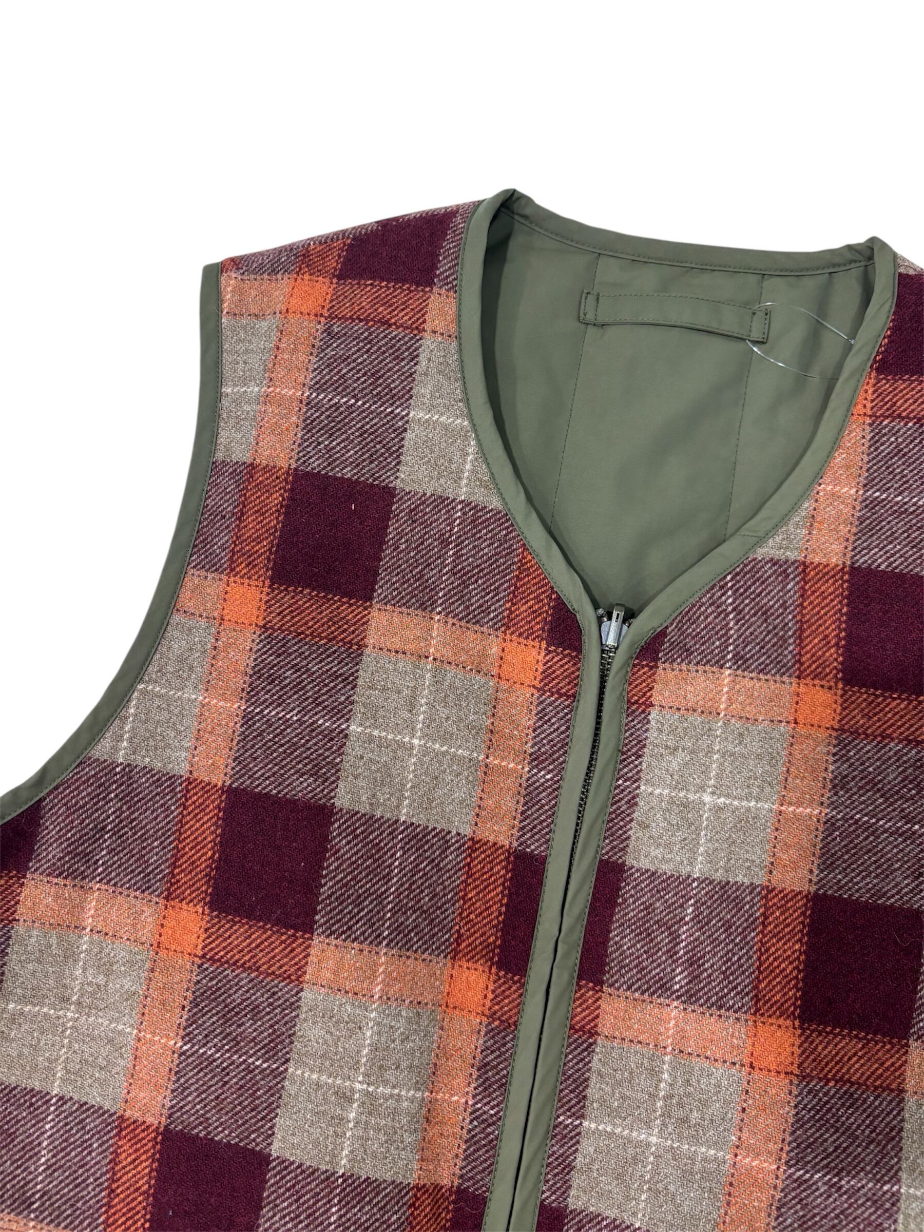 PWA】REFINE-WOOL CHK RV VEST - OLIVE | standlobby