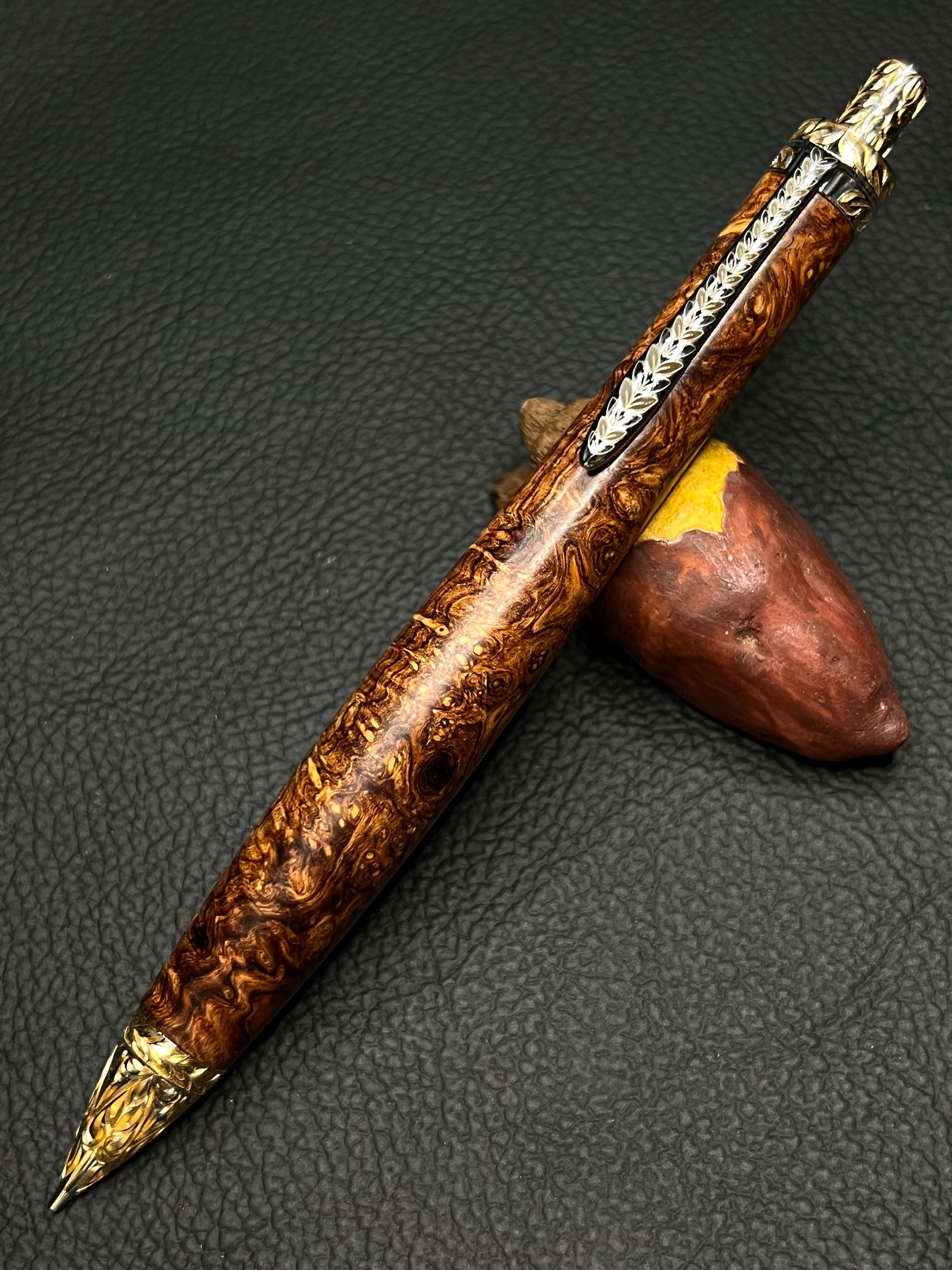 2 ゴールデンローズウッド瘤 極上杢 彫金金具 シャープペンシル