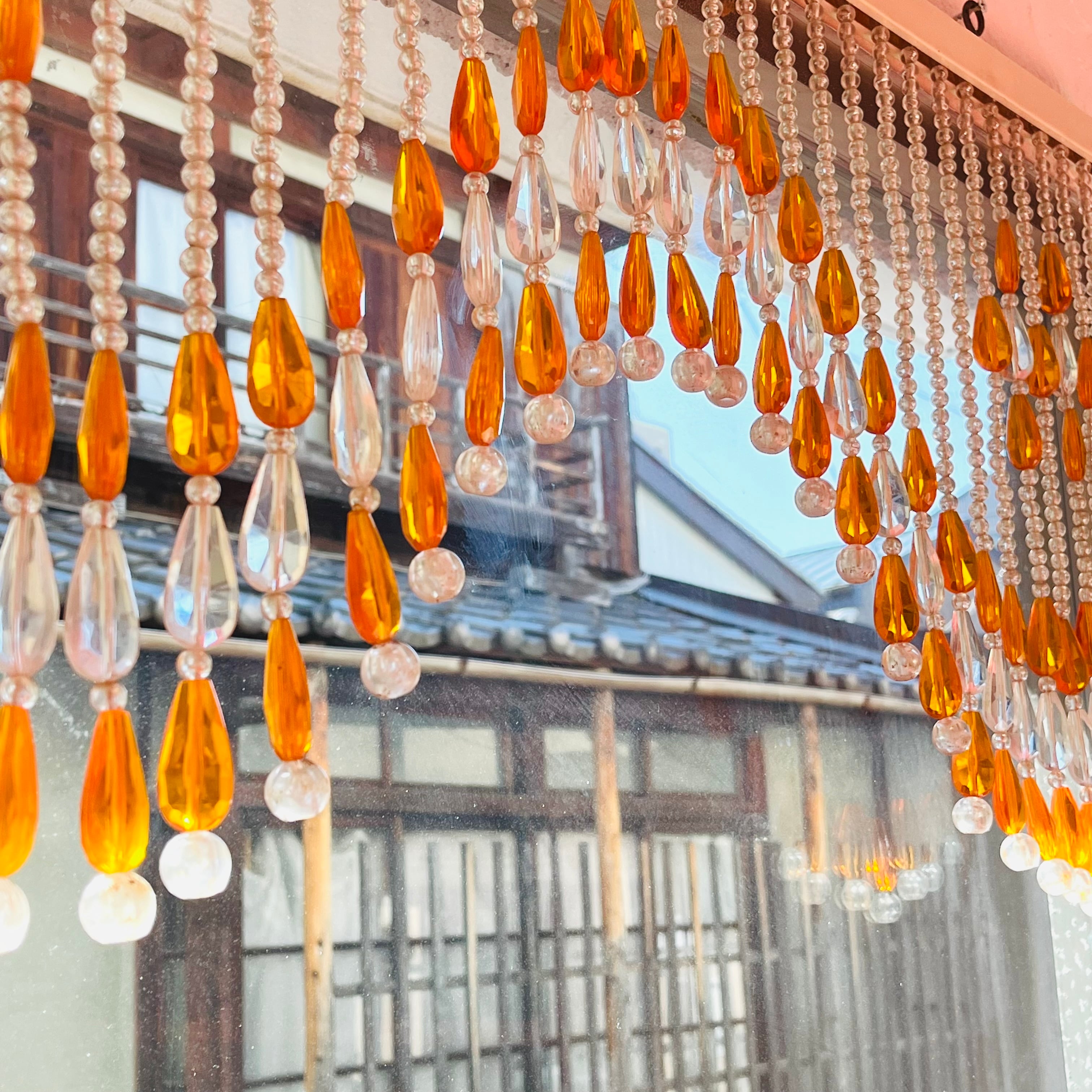 珠のれん オレンジ ビーズのれん レトロ | 春眠雑貨店