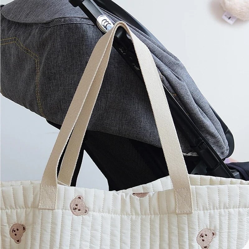 即納】総柄 刺繍キルティング トートバッグ オリーブ | Mimi