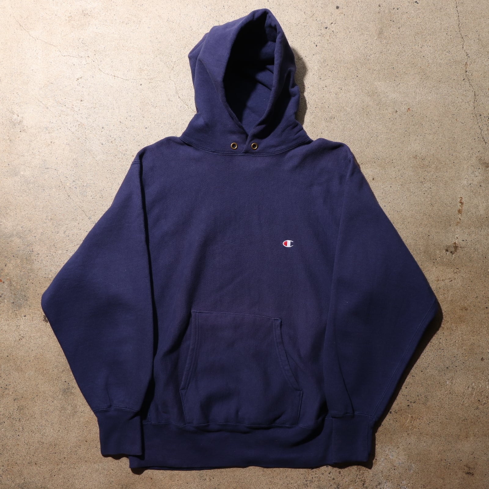 美品 L 茄子紺 90s USA デカハトメ 無地 リバースウィーブ