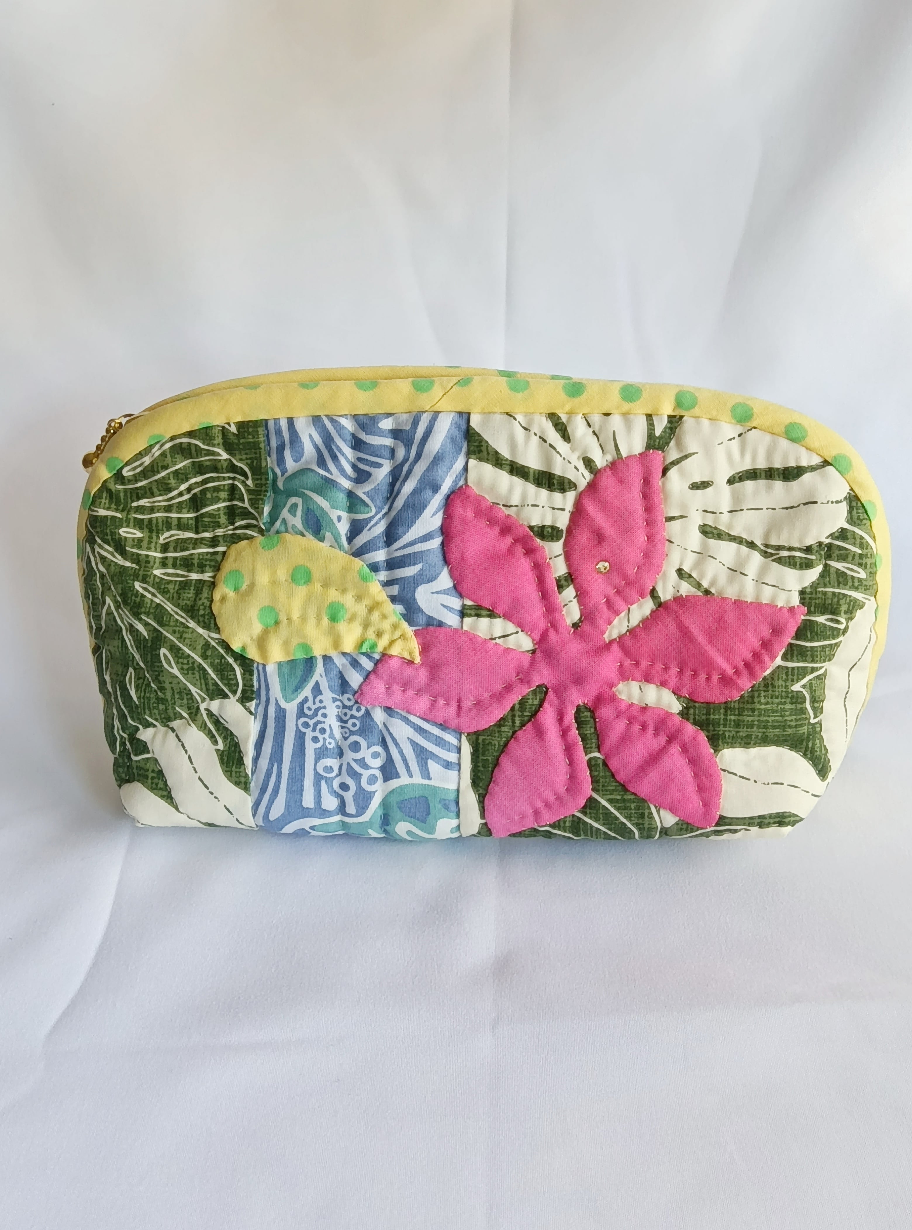HawaiianQuilt Peach】ハワイアンキルトポーチ ティアレ ハンドメイド