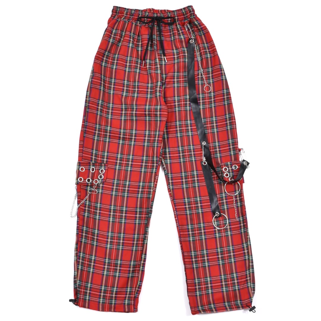 リング×チェーン付きチェックパンツ(レッド) | VOLCAN&APHRODITE