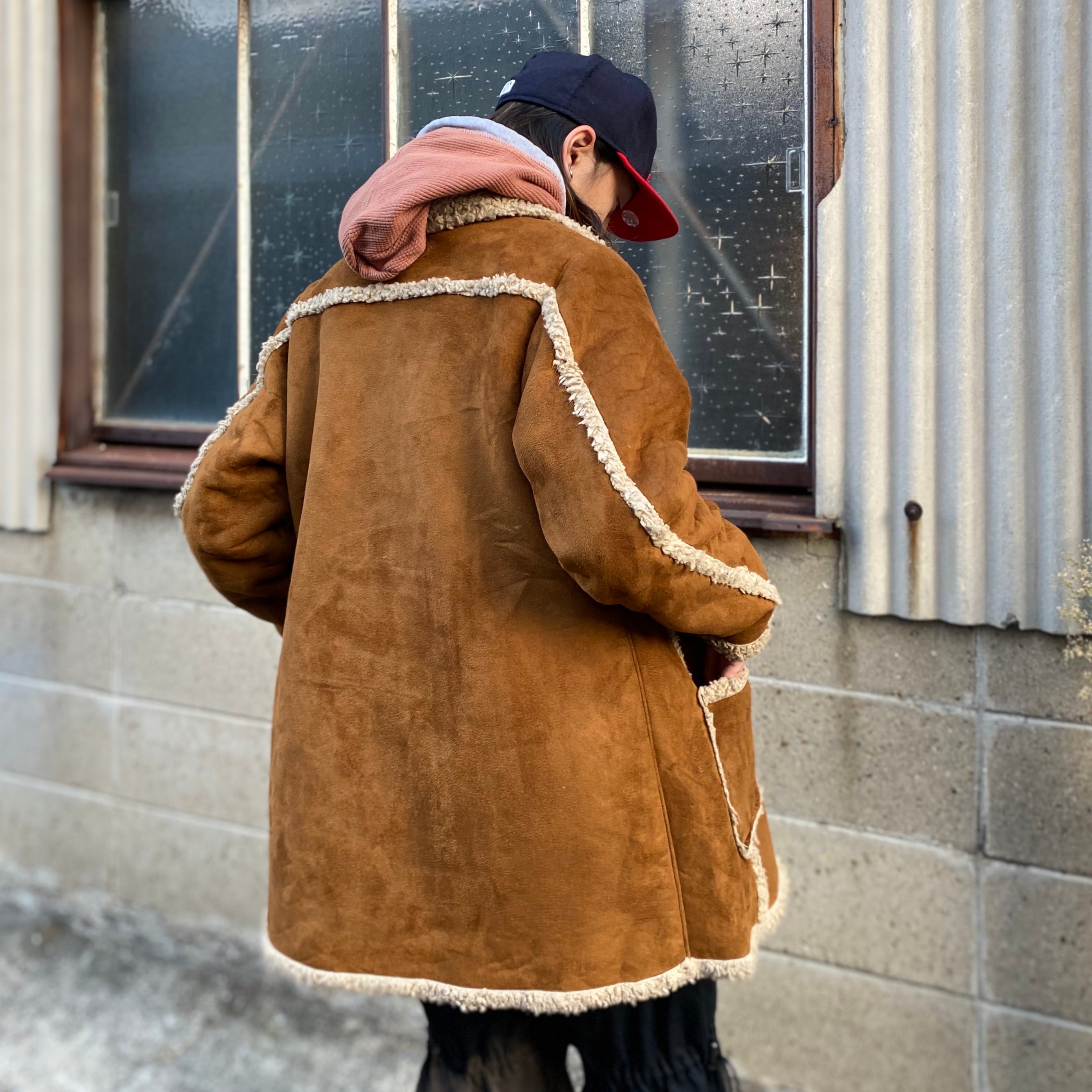 カーハート ムートンランチコート レディースL メンズM 古着 Carhartt