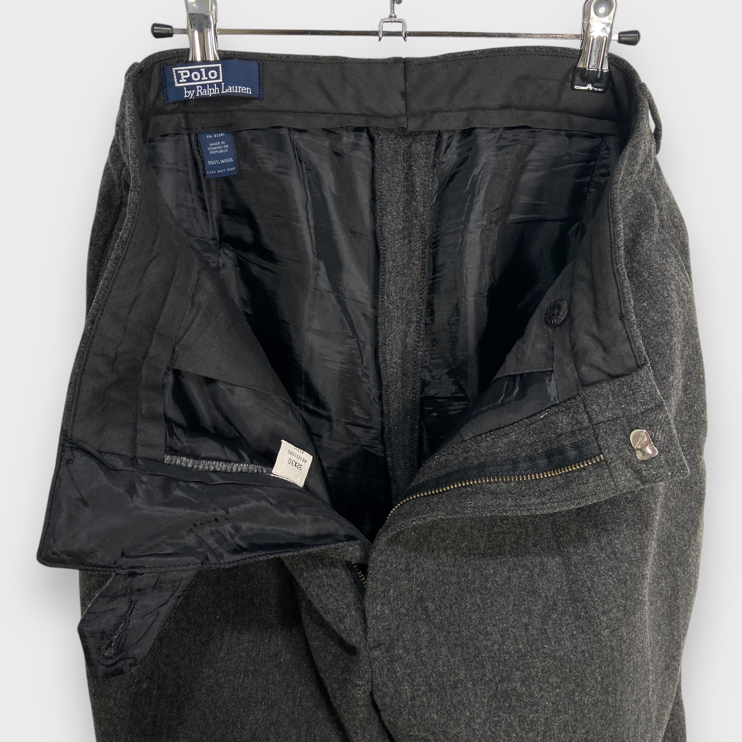90s ラルフローレン ツータックウールスラックス チャコールグレー W32