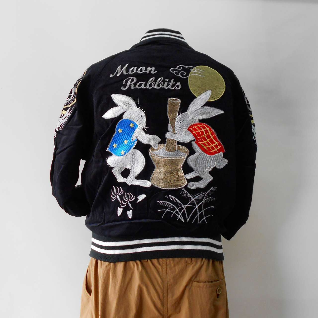 別珍 うさぎ餅つき 刺繍 スカジャン L LL Embroidered jumper