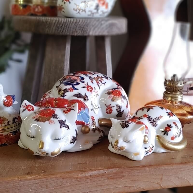 Andrea by Sadek 伊万里焼 眠り猫 親子 置物 フィギュリン メイドイン