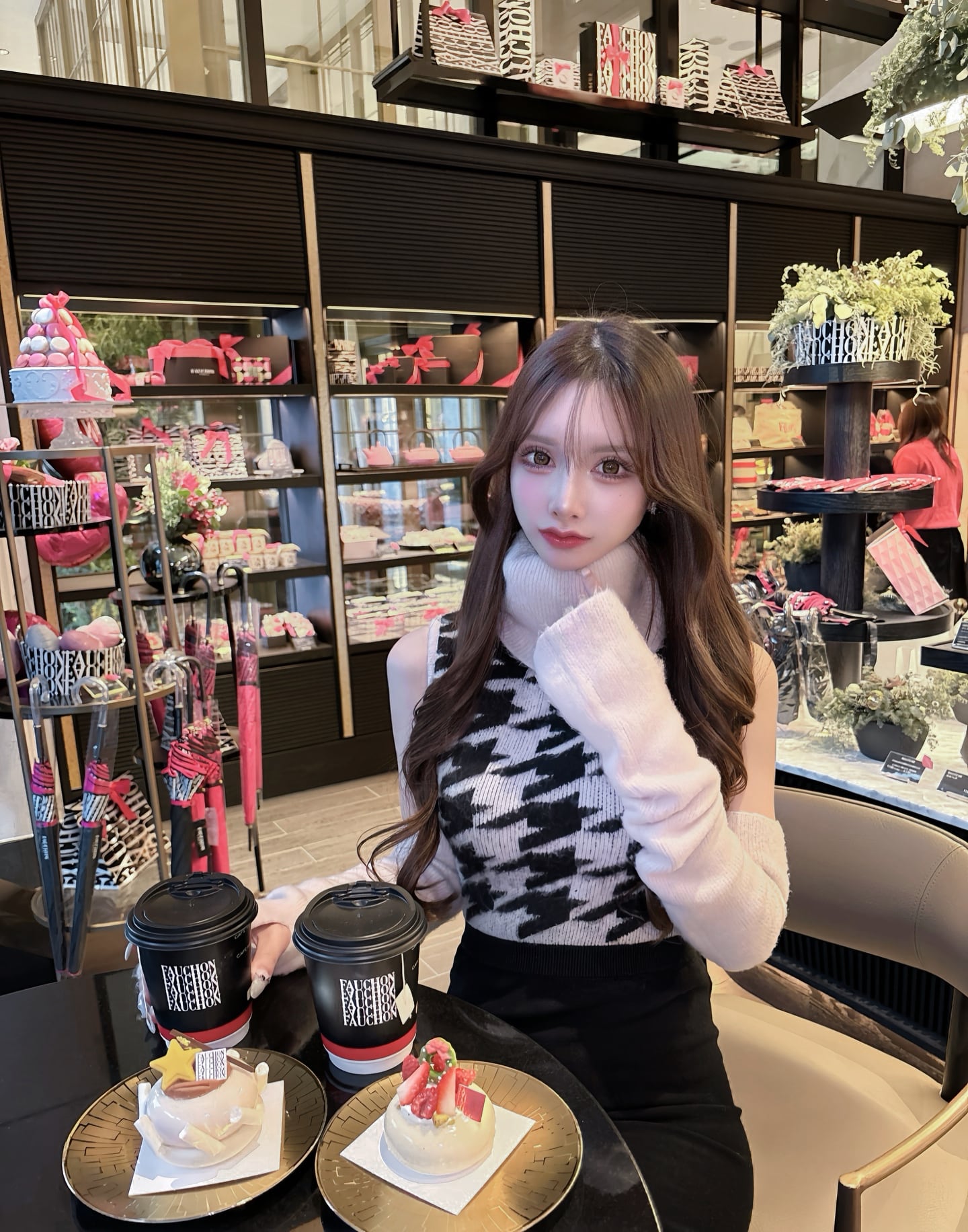 Lumignon original ♥ baby pink × black houndstooth arm long