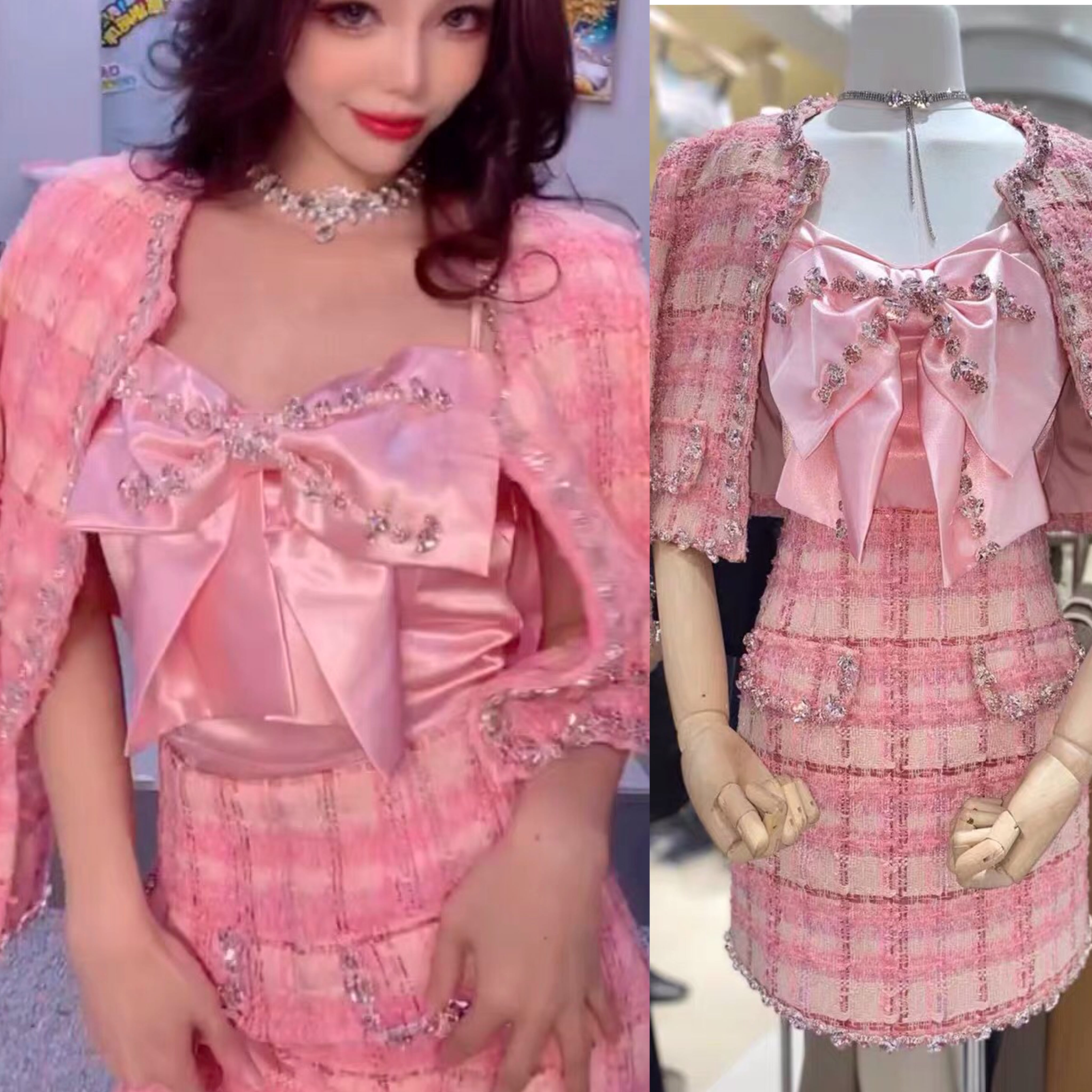 ピンク【セットアップ】セットアップ ピンク 白 スカート ジャケット