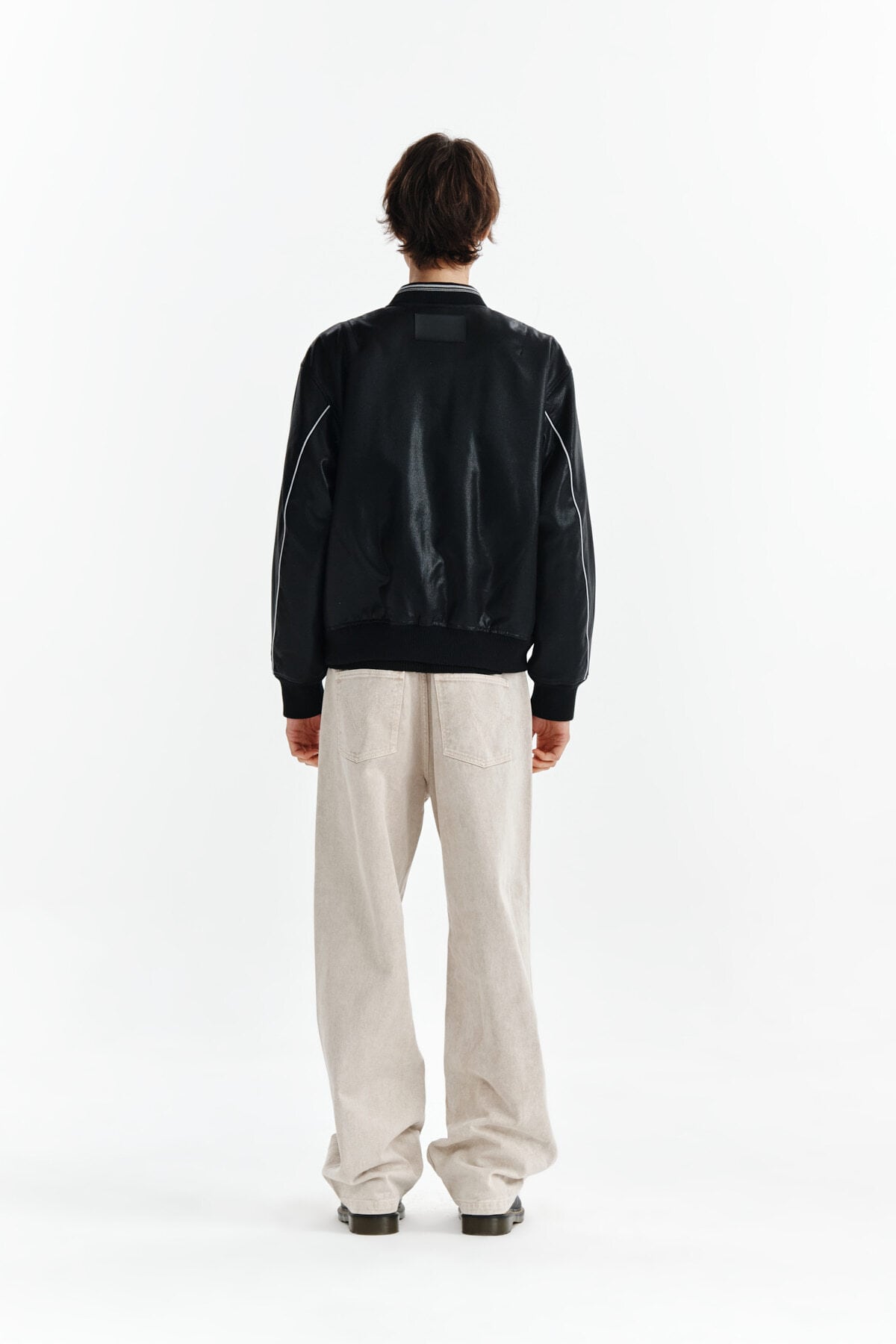 Matin Kim] LEATHER BASEBALL JUMPER FOR MEN IN BLACK 正規品 韓国