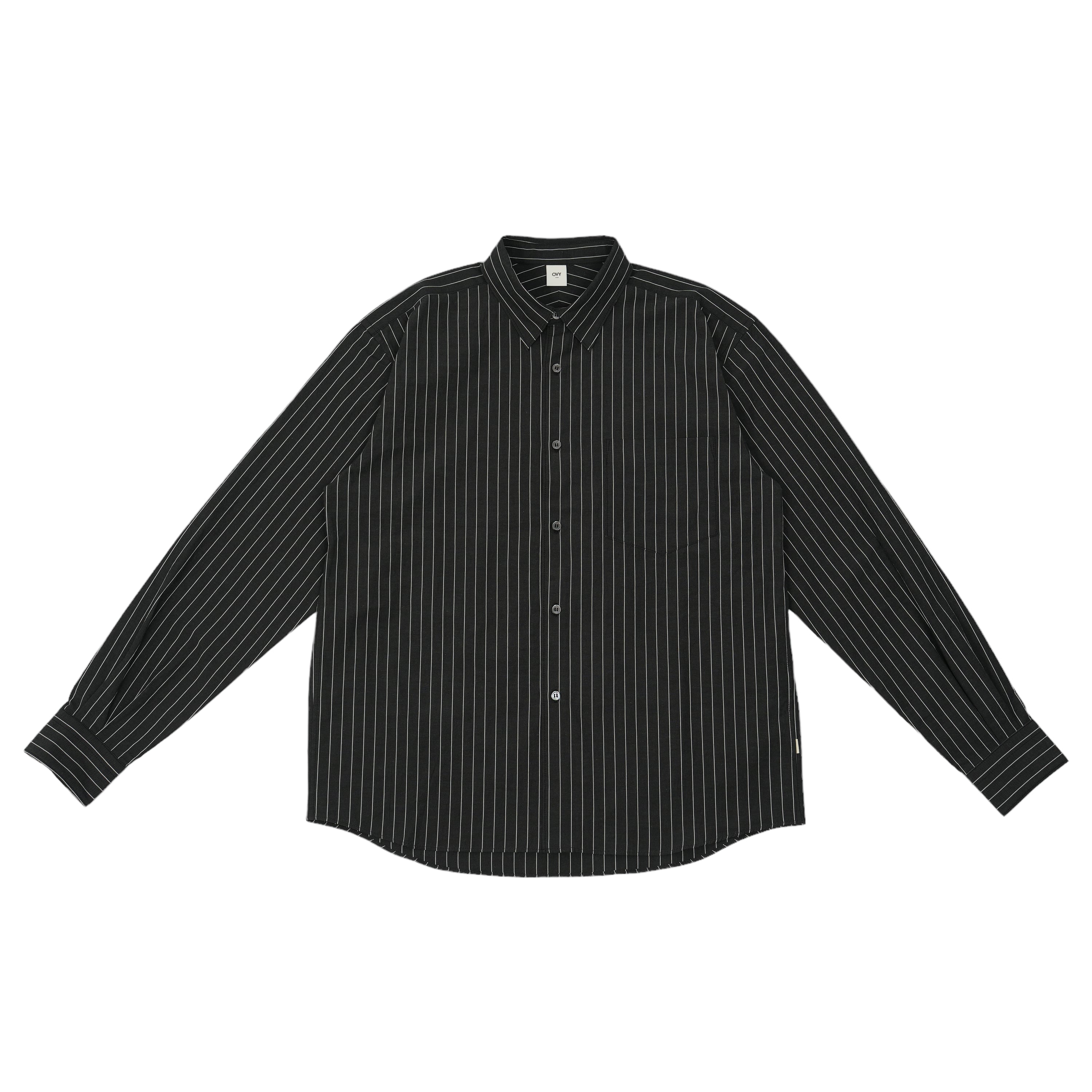 OVY Cotton Linen Stripe Relax Shirts Cotton Linen Stripe 黒 L (black)