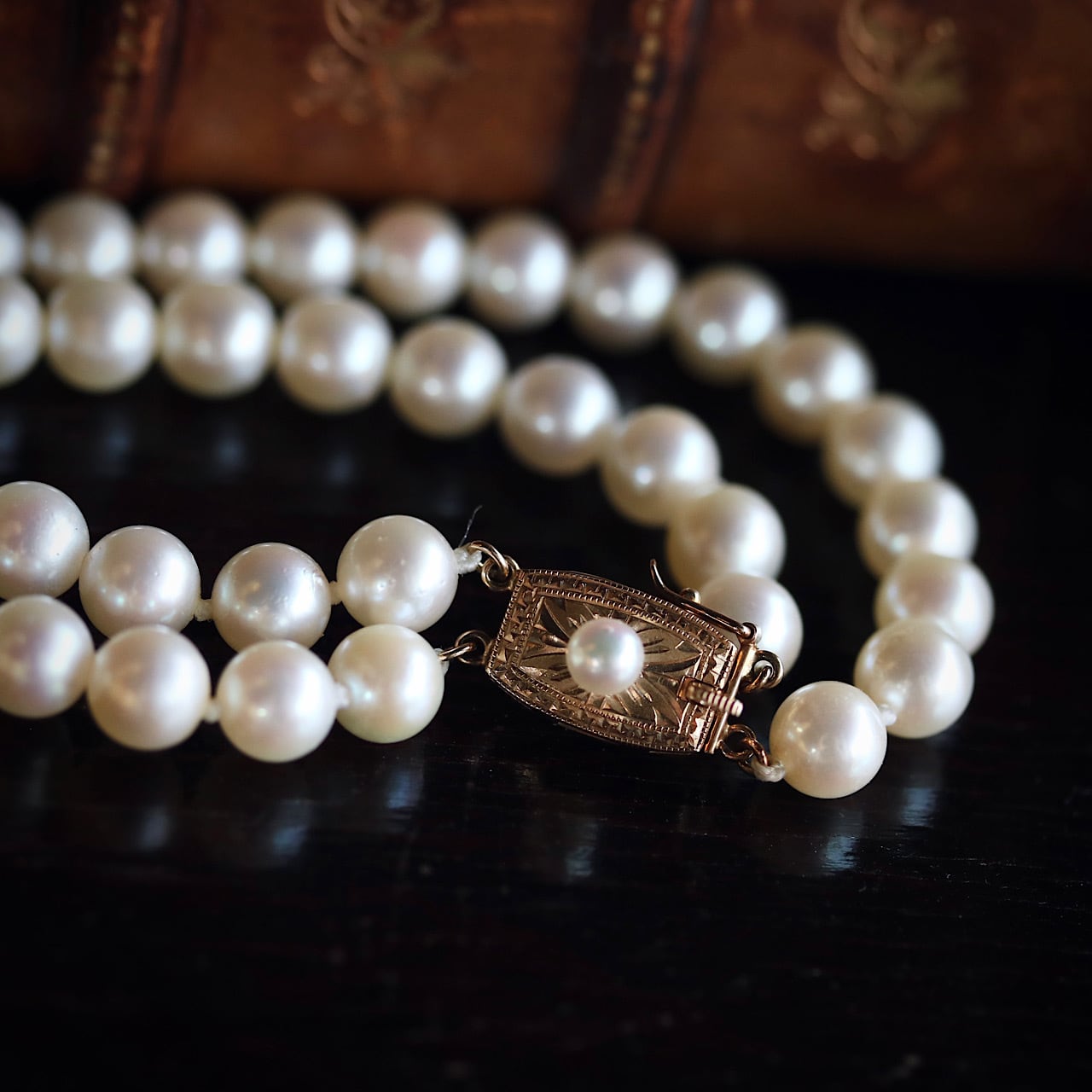 K14 和彫クラスプ あこや真珠 2連パール ヴィンテージネックレス | 結