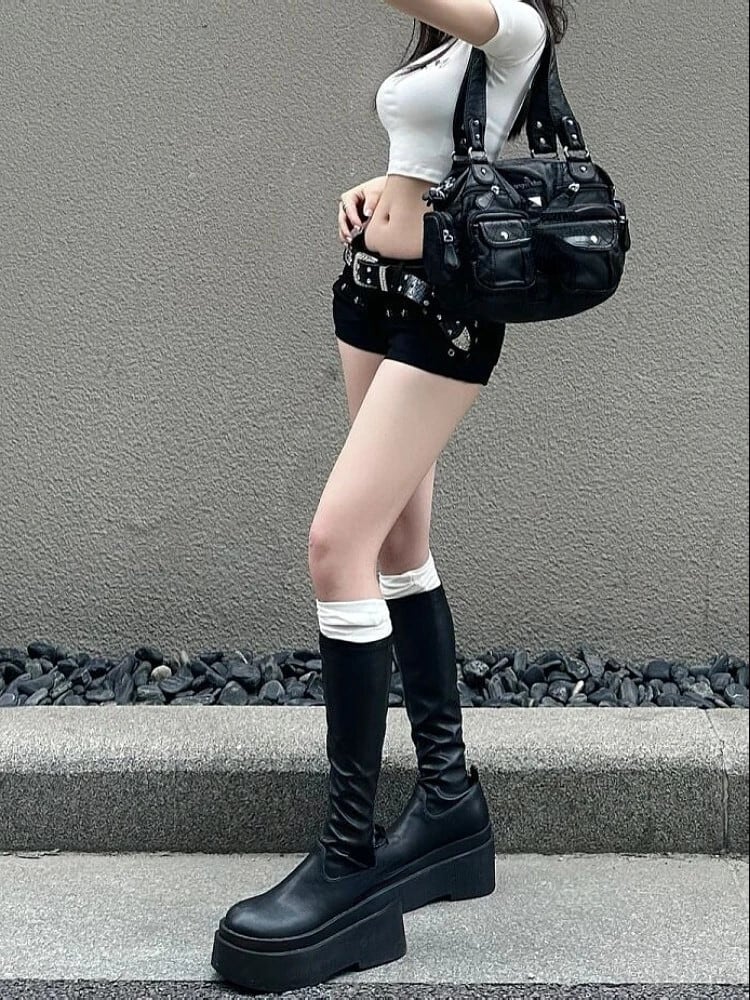 オーバーサイズヴィンテージローウエストブラックデニムショーツ Y2k