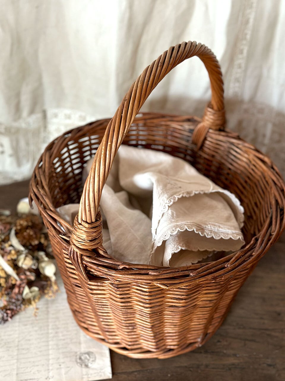 大きめラウンドパニエ バスケット かご 柳 やなぎ | Brocante de La