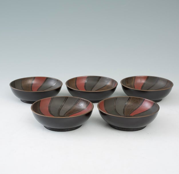 輪島塗 5枚 漆器 捻り文 捻子文 細金線 曳舟 蒔絵 塗皿 木皿 銘々皿 取