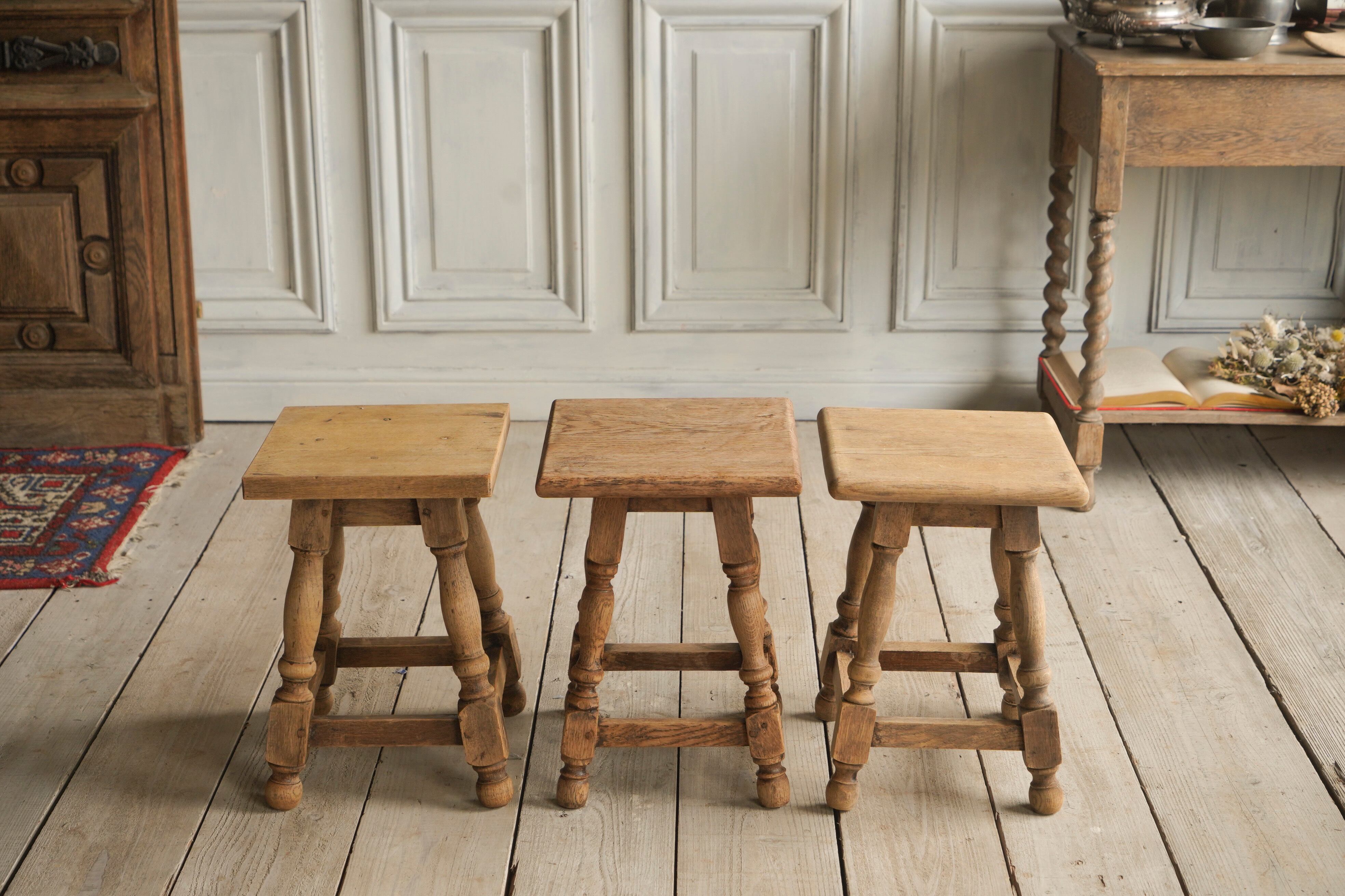 スクエアチェア/チェアー/スツール/フランス/1880年代/オーク材/剥離