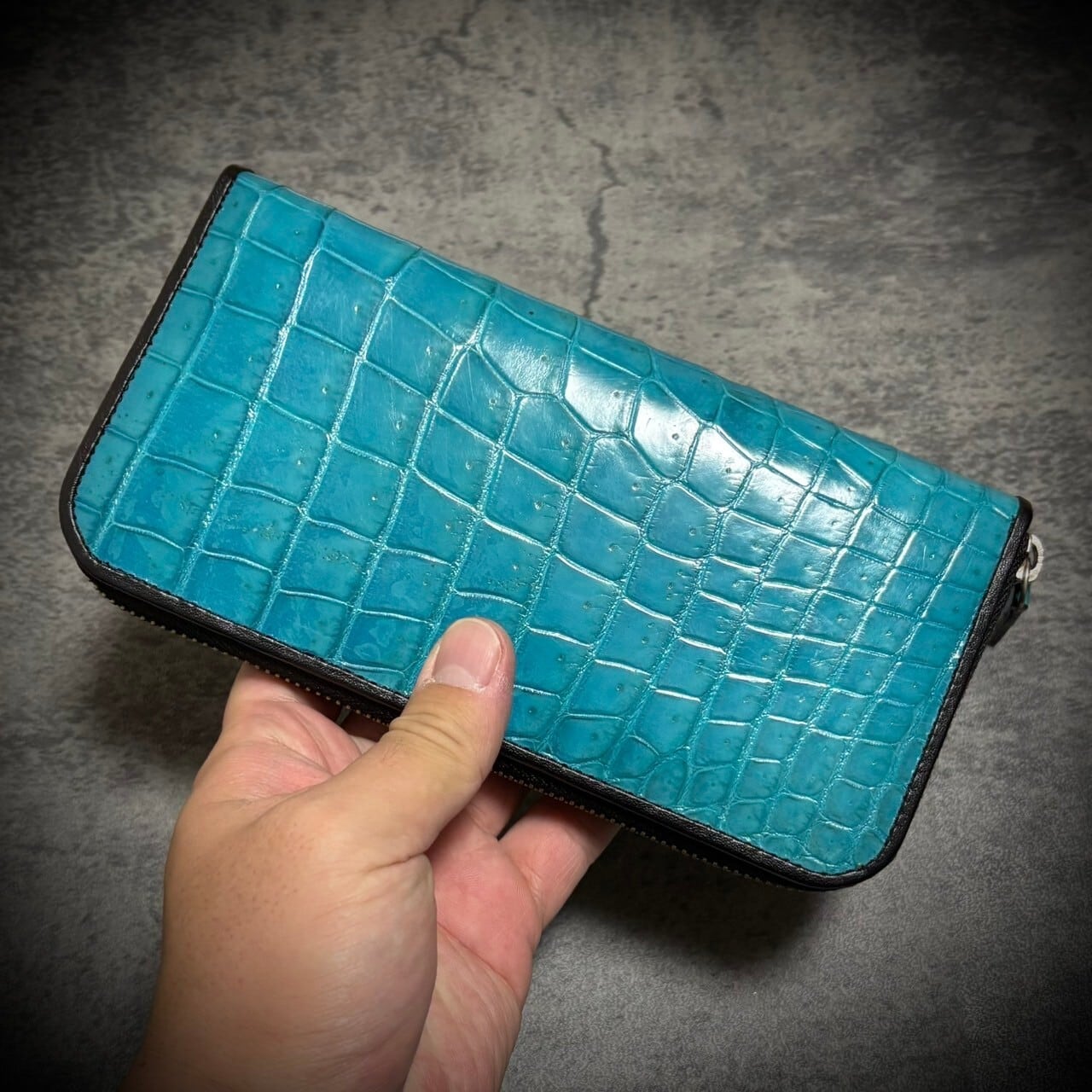 クロコダイル × パイソン メンズ財布 長財布 シャイニング加工 一枚革