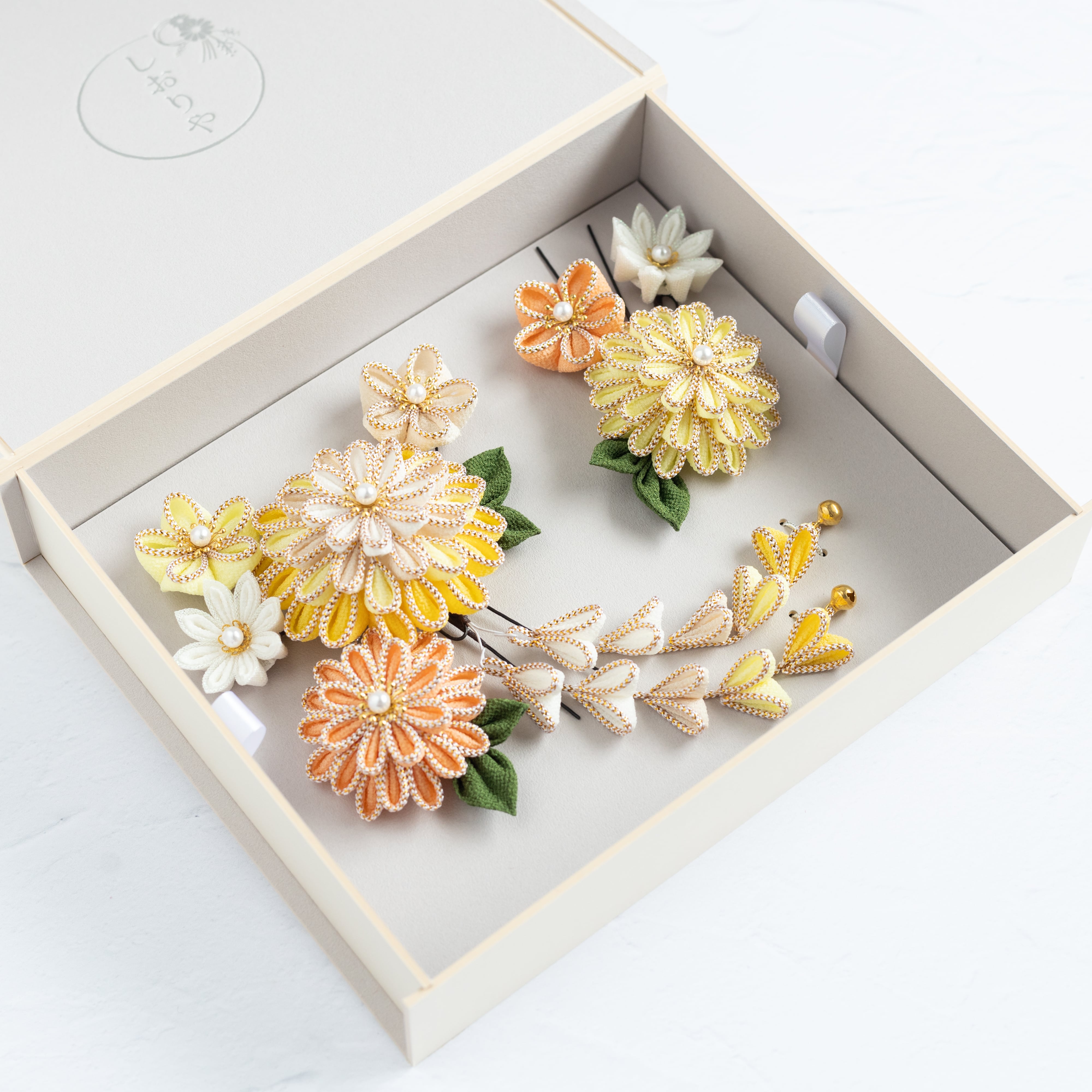 成人式 つまみ細工 髪飾り 黄色 緑 振袖 結婚式 和装 前撮り 753