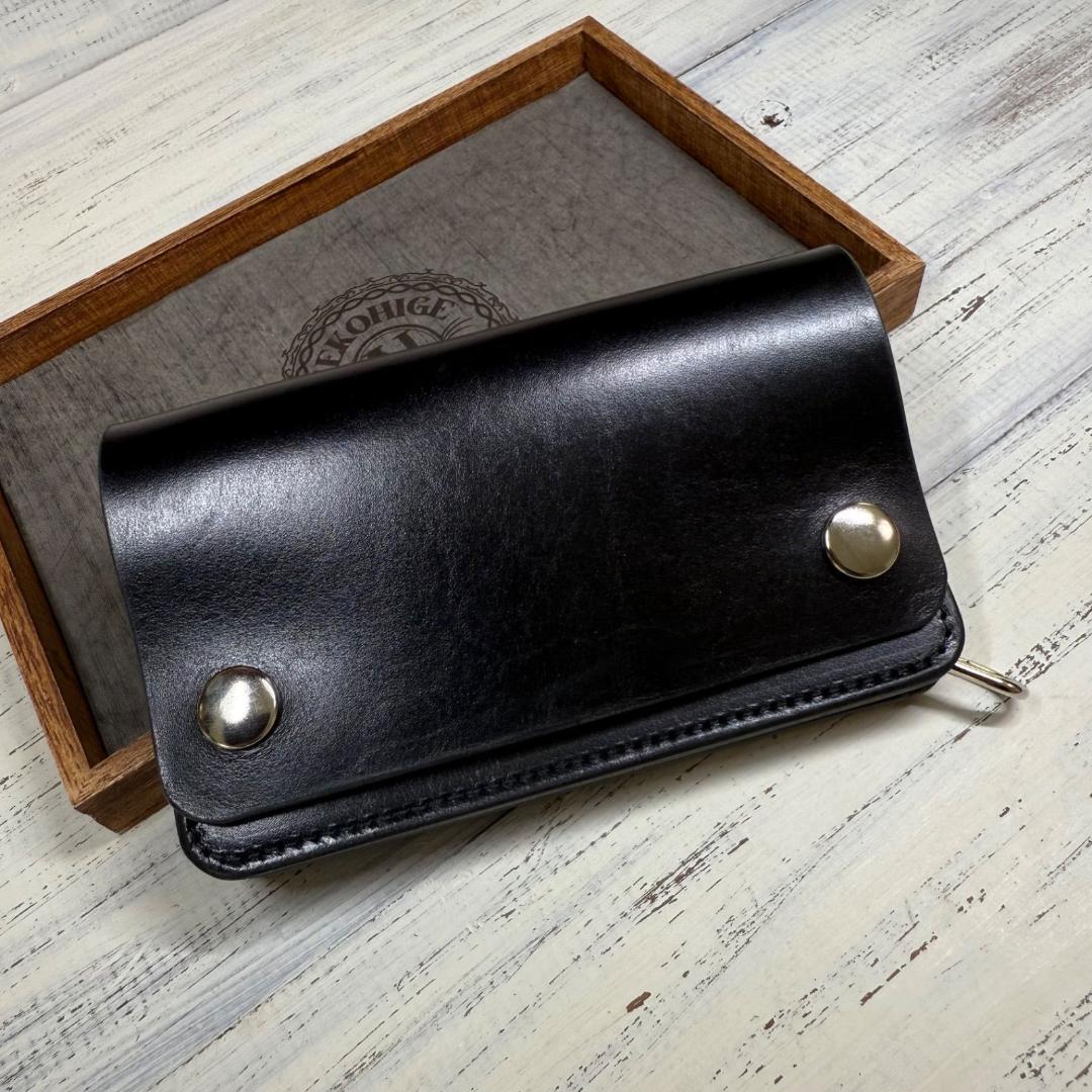 ミドルサイズ トラッカー ウォレット 茶×黒 手染め 薔薇 ミドルサイズ