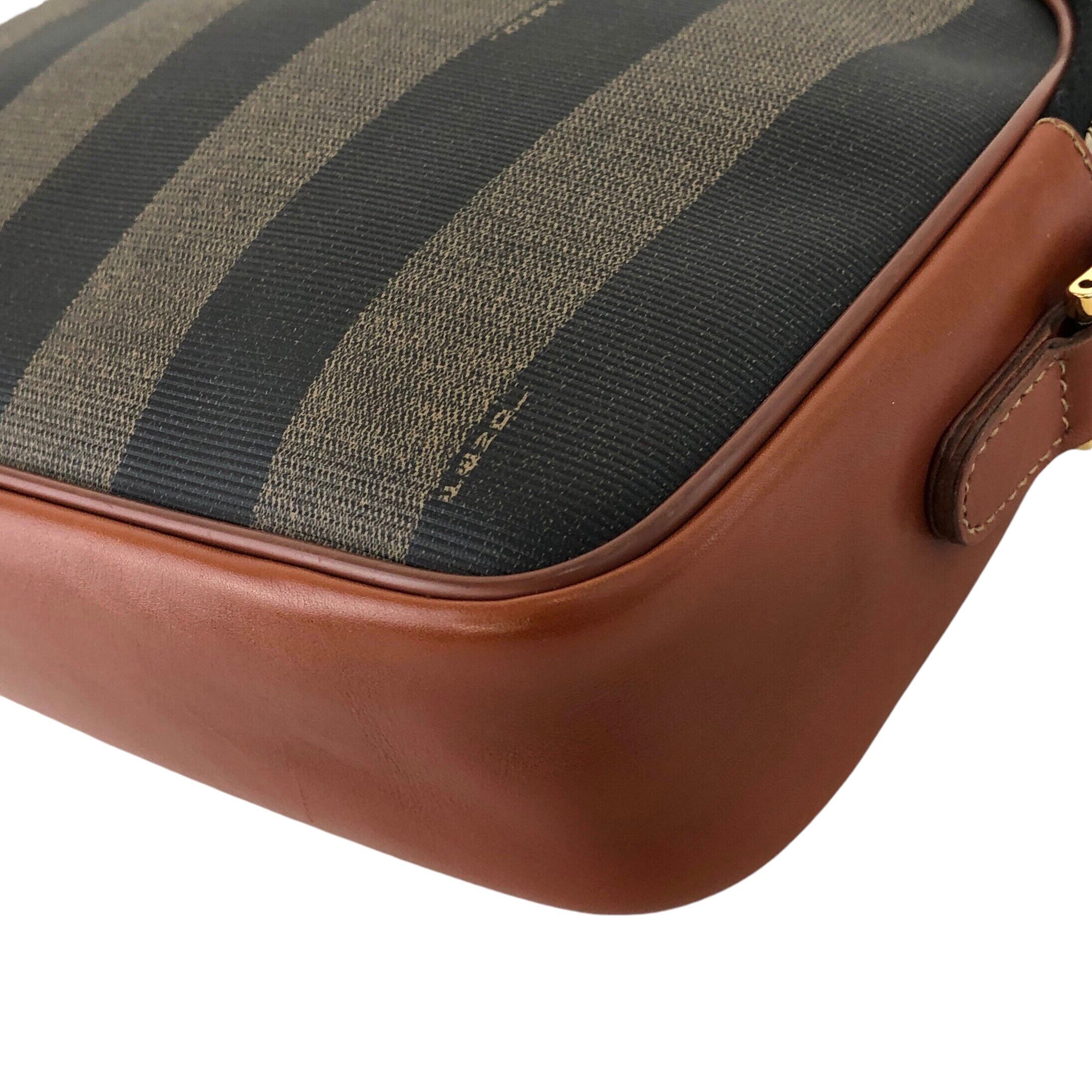 FENDI フェンディ ペカン ショルダーバッグ ブラウン ロゴ PVCレザー