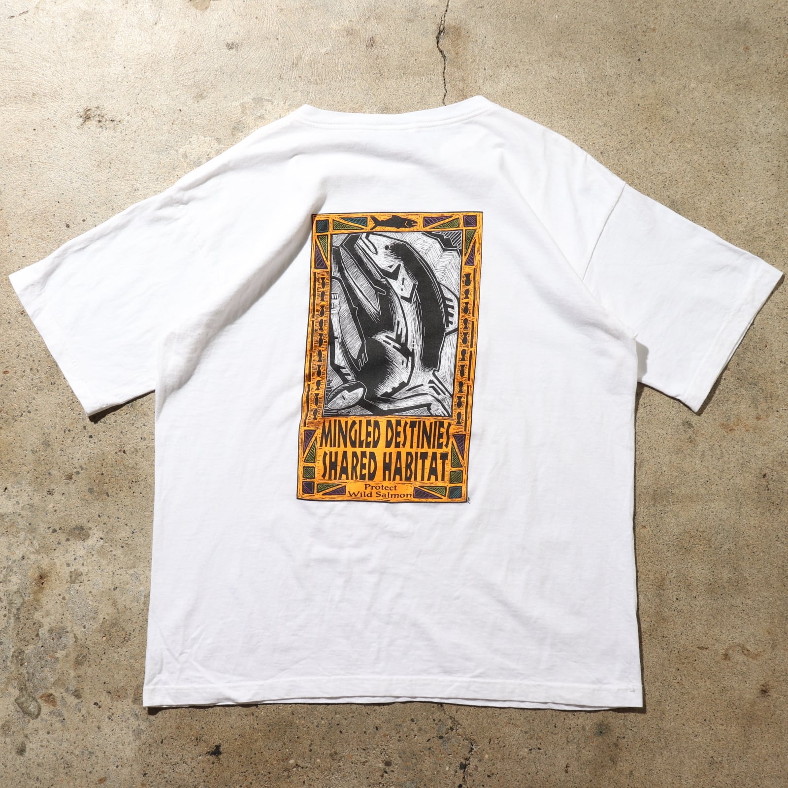 極美品 L 90s 米国製 patagonia 鮭 サーモン Tシャツ パタゴニア 白