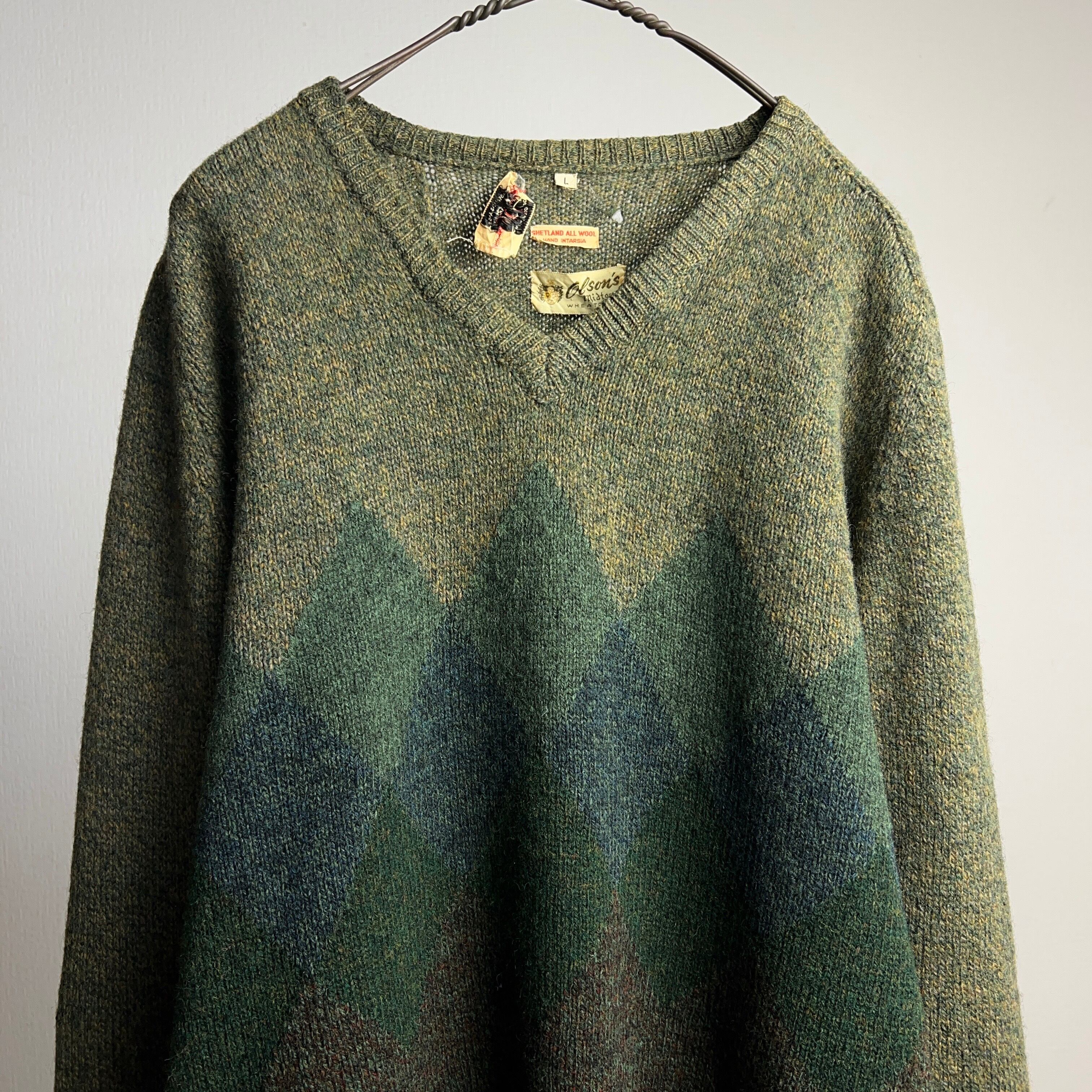 60's Alan Paine Shetland Wool Knit Sweater SIZE L 60年代 イギリス