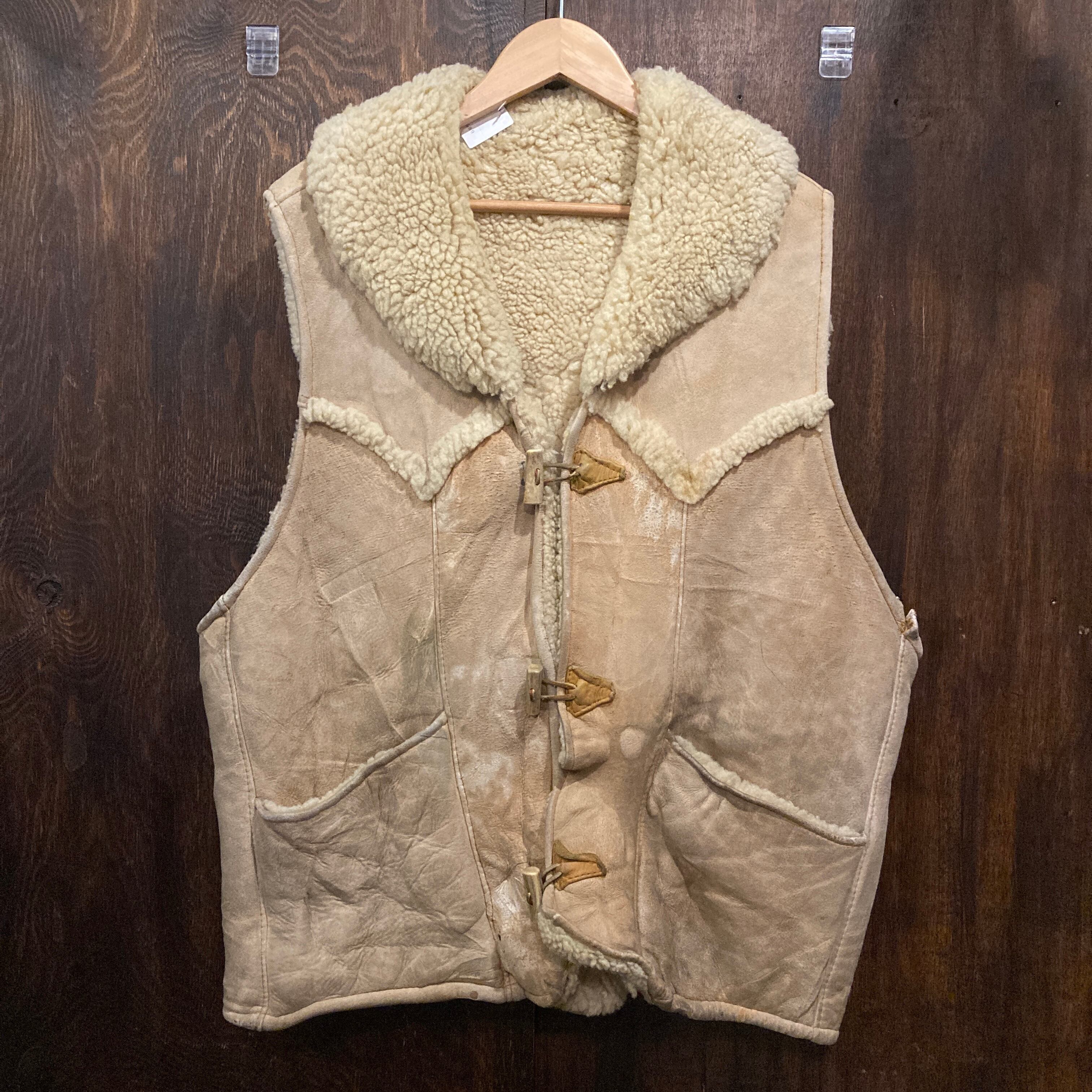 アメリカ古着 シープスキン ムートンベスト トグルボタン 80年代