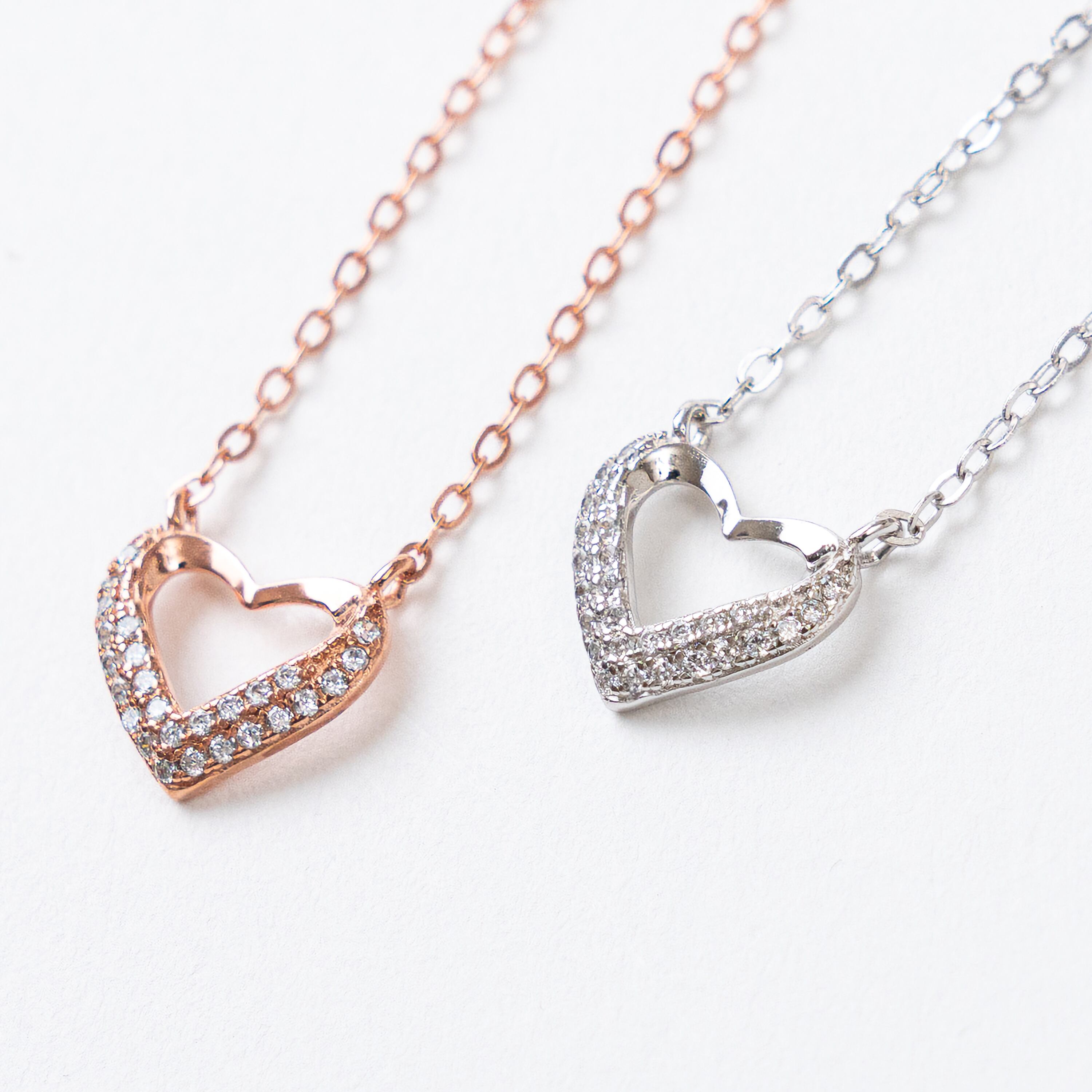 ハートモチーフ ネックレス｜CZ ダイヤ シルバー925 ローズゴールド