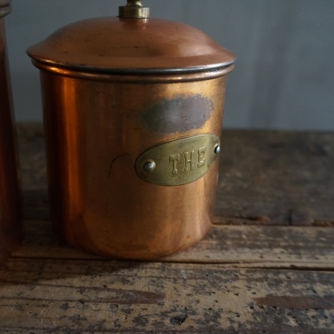 古いフランスの銅キャニスター3点セット | Konishi Koffee web shop