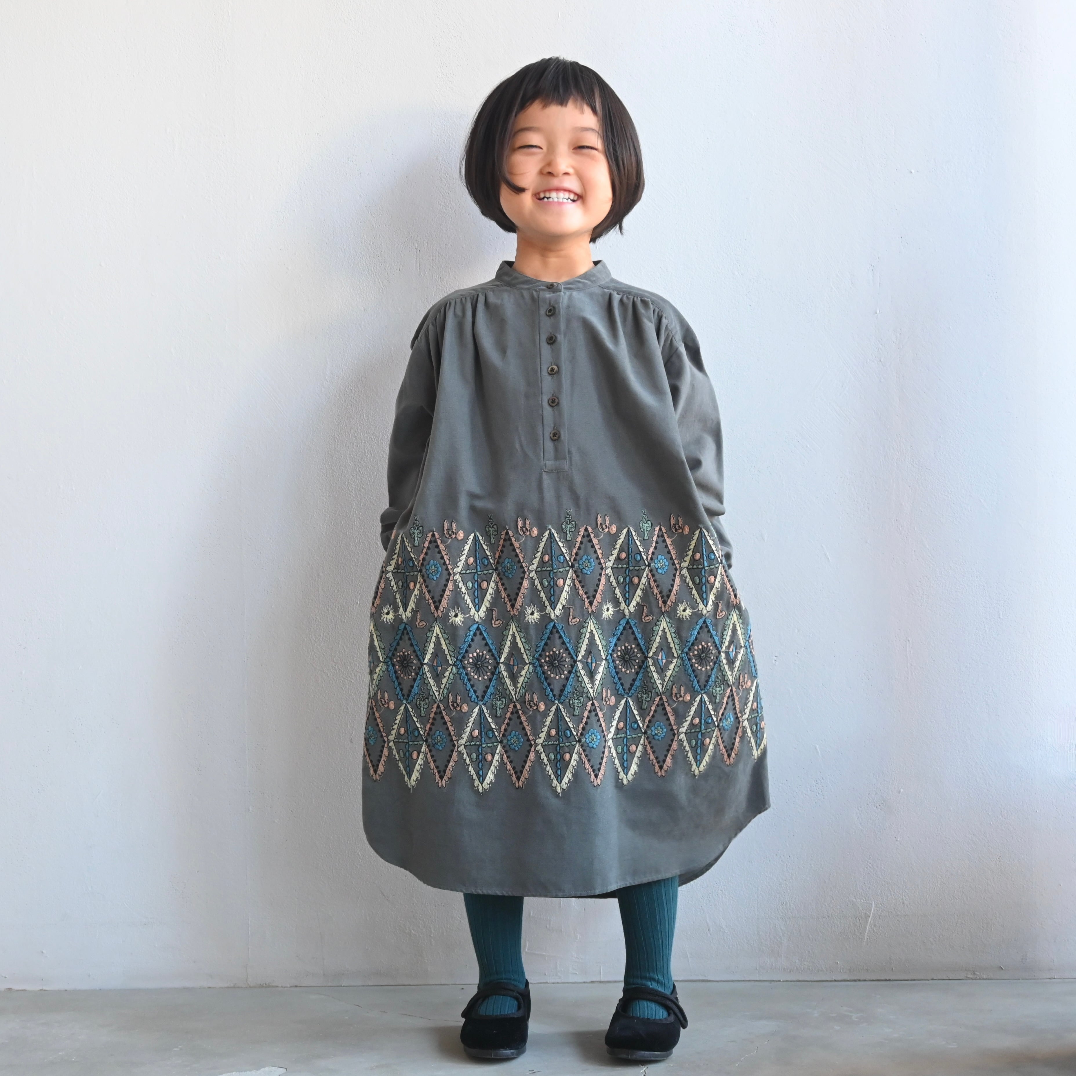 mina perhonen 2022AW》forest diamond ワンピース / gray / 110-140cm