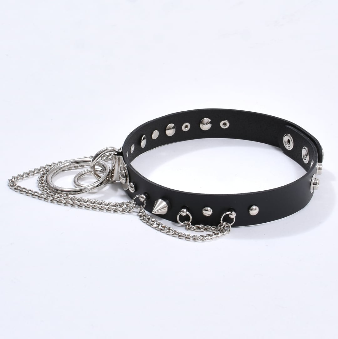 スタッズ付き 〇チェーンレザーチョーカー | VOLCAN&APHRODITE