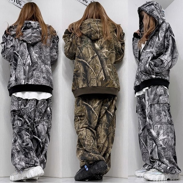 SET UP】上下セット リアルツリー柄 Zipパーカー＆Sideカーゴポケット