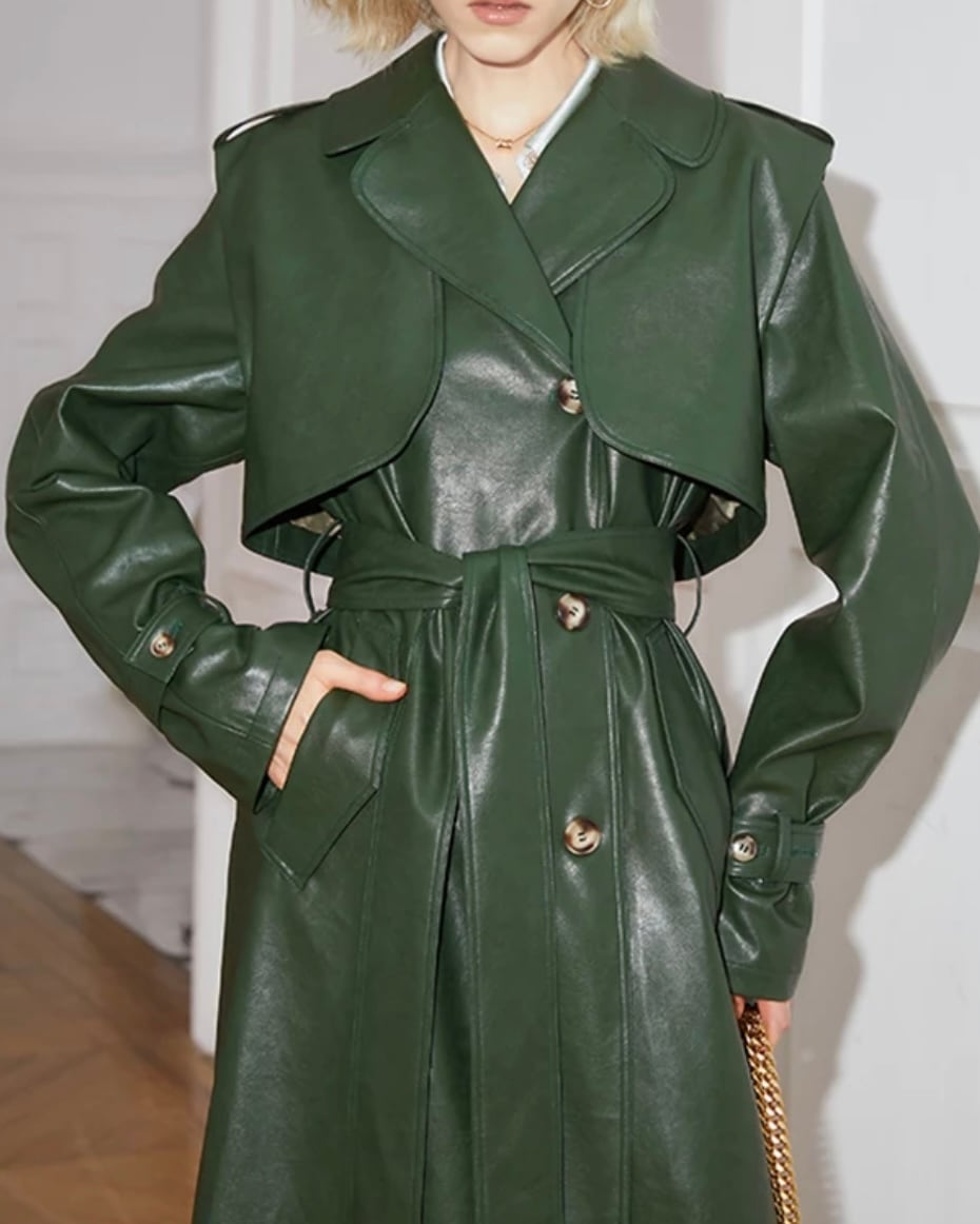 レザーグリーントレンチコート | E l e H a s t