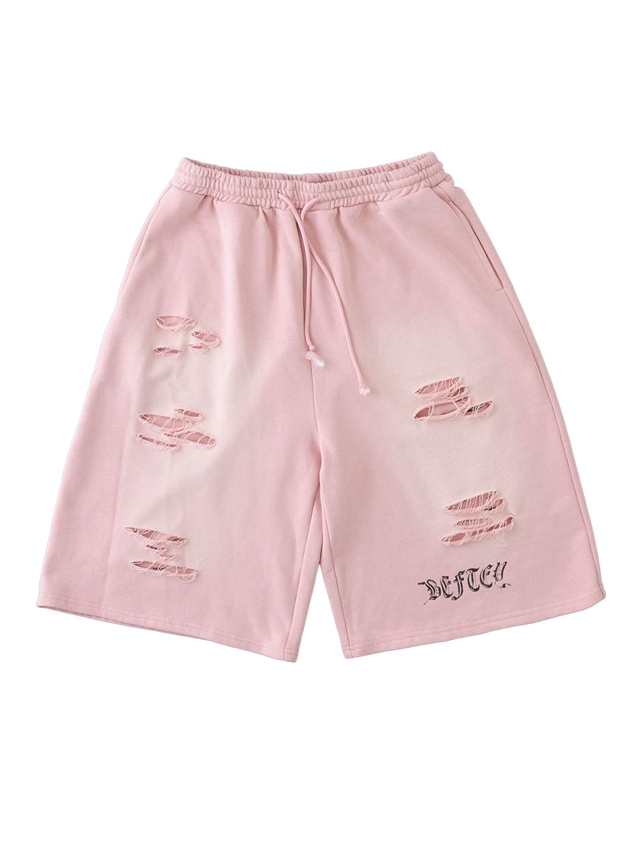 BEFTEY / ダメージスウェットハーフパンツ（ピンク）