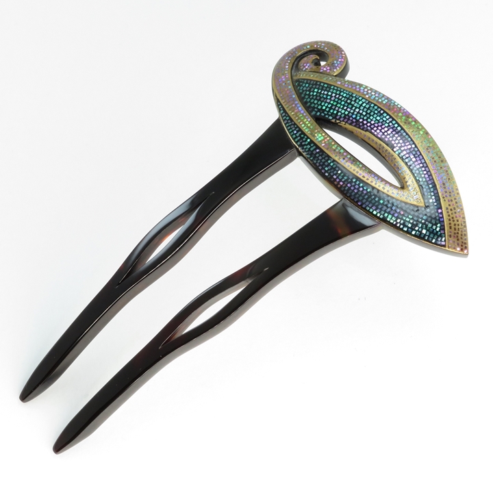 鼈甲 簪 螺鈿蒔絵 吉祥文様(波・流水) かんざし べっ甲 本鼈甲 髪飾り