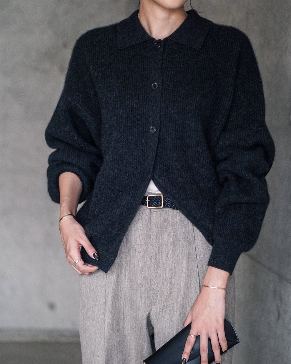 BATONER【WOMEN'S】CASHMERE FOX POLO CARDIGAN バトナー カシミヤ
