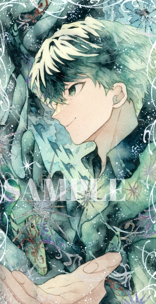 手描きイラスト オリジナル 「翡翠の魔術師」 原画 男の子 青年 創作