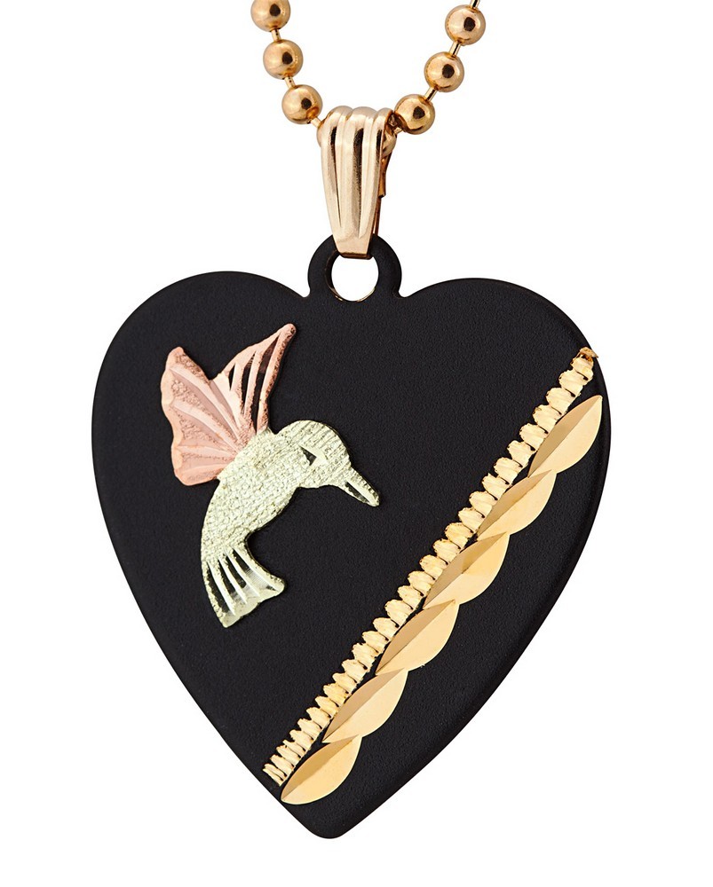 Landstrom's® Black Powder Coated Heart Pendant w/ Black Hills Gold