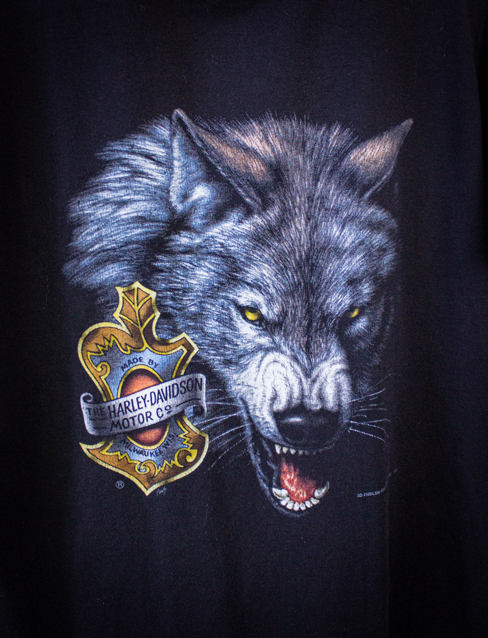 Vintage Harley Davidson Wolf 3 D Emblem Graphic T Shirt 1992 L