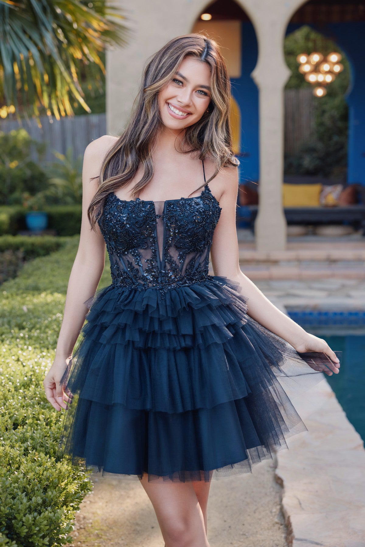 Juliet JT935K - Beaded Corset Top With Ruffle Tulle Skirt Mini