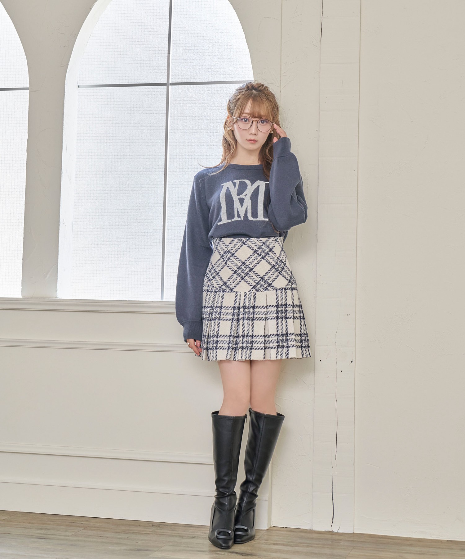 check pleated skirt【white】 – BUNNY APARTMENT