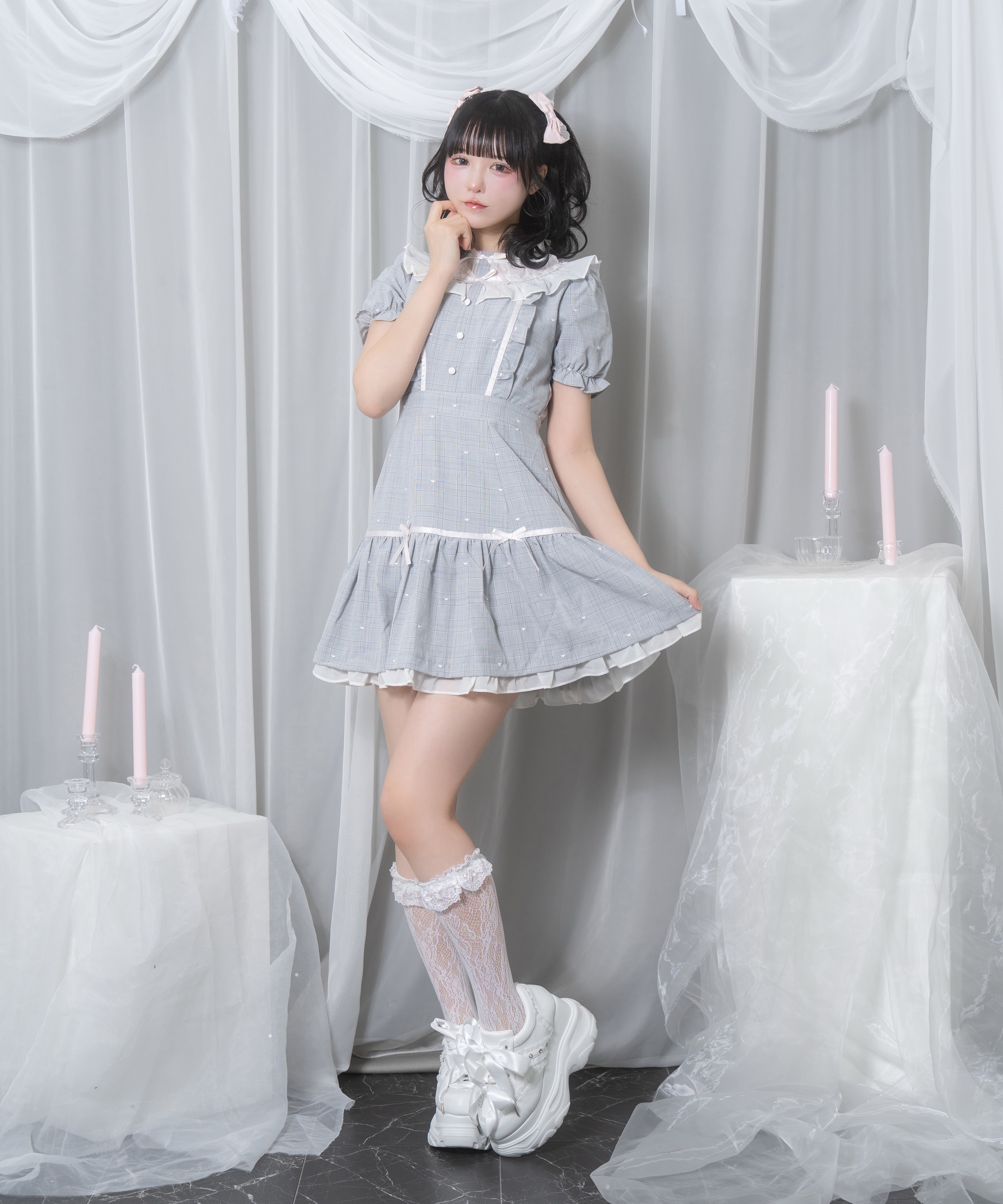 ハートドット刺繍チェックワンピース – BUNNY APARTMENT