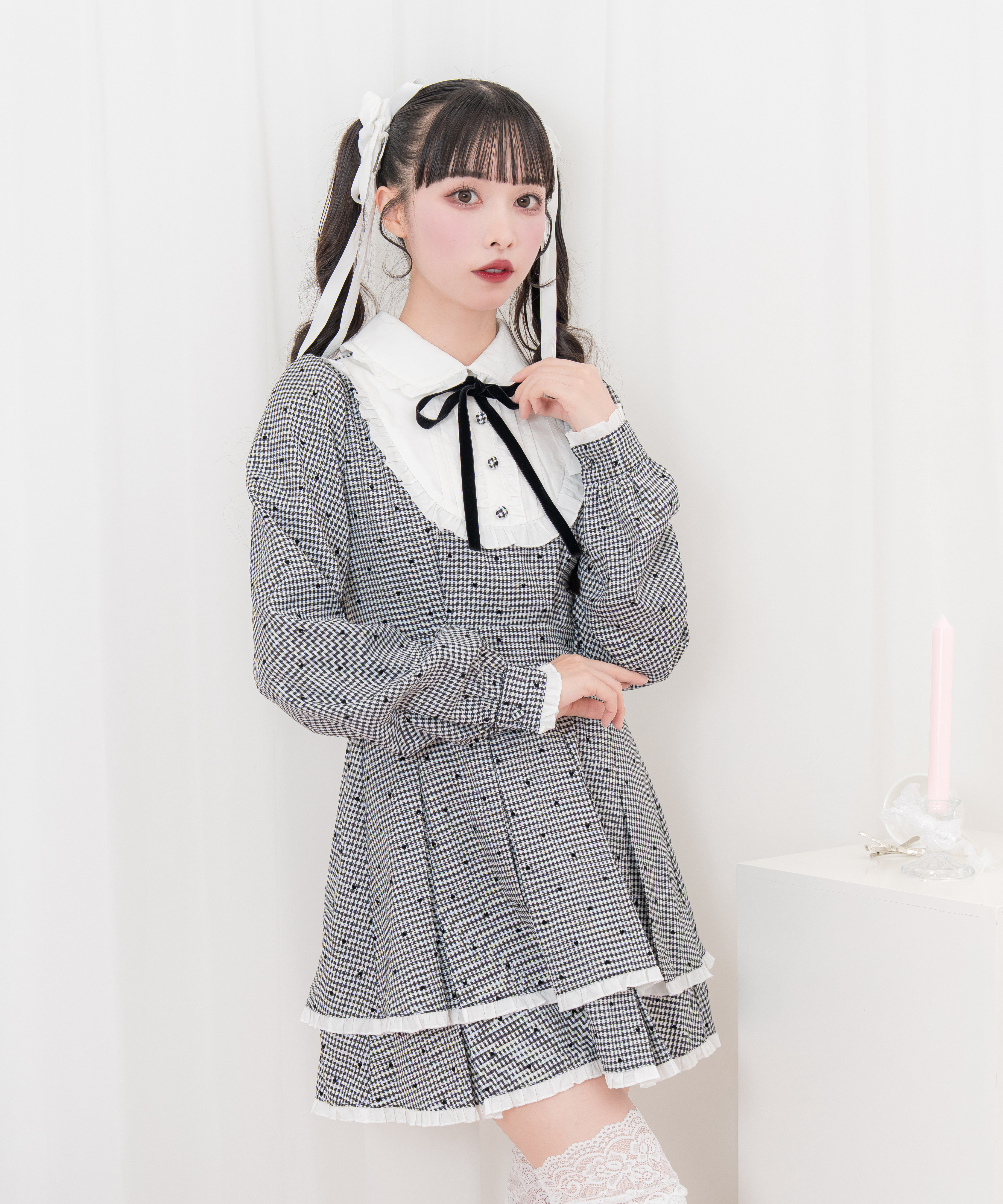 ベロアリボン配色ヨークワンピース – BUNNY APARTMENT