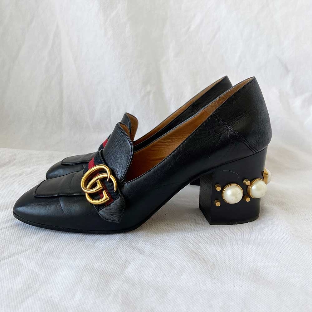 Gucci Black leather mid-heel loafer, size 39 - BOPF | Business of