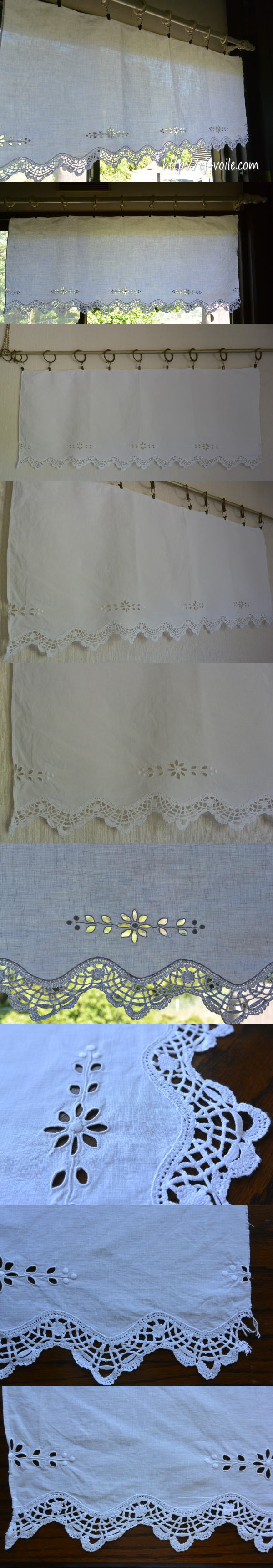 C-792 フランスアンティークリネンカーテン/カフェカーテン カット