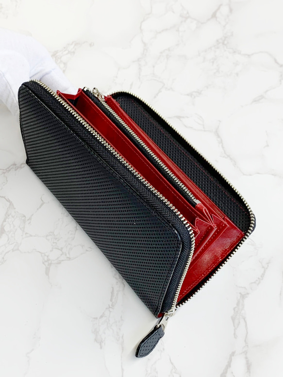 日本製 耐摩擦性エンボスレザー 上質 牛革 ロングウォレット ラウンド