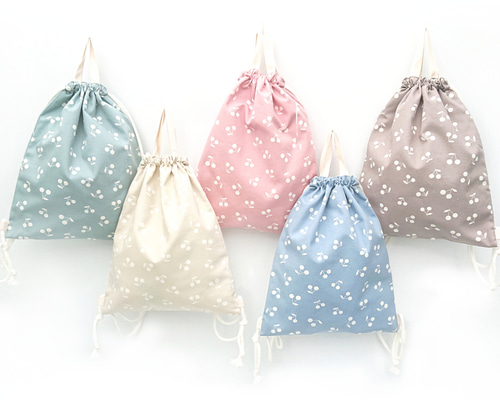 さくらんぼのナップサック☆内側撥水☆体操服入れ☆女の子☆巾着☆入園