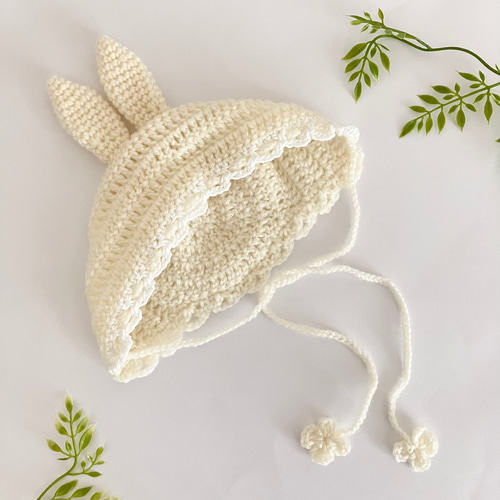 うさみみベビーボンネット☆新生児～2歳サイズ ニューボーンフォトにも